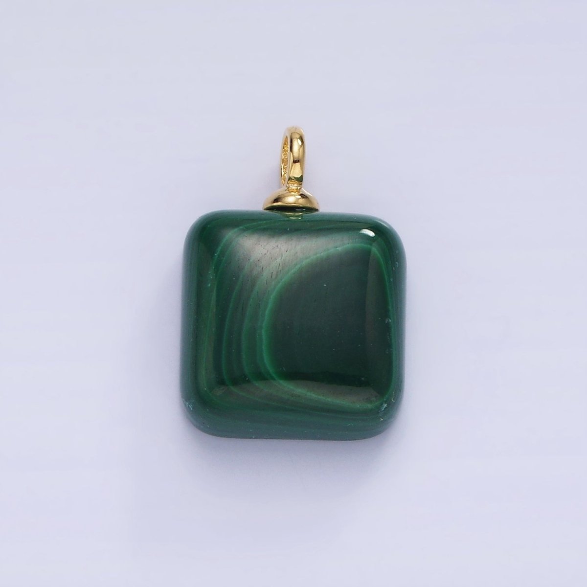 14K Gold Filled 20mm Malachite Gemstone Square Charm | AG681 - DLUXCA
