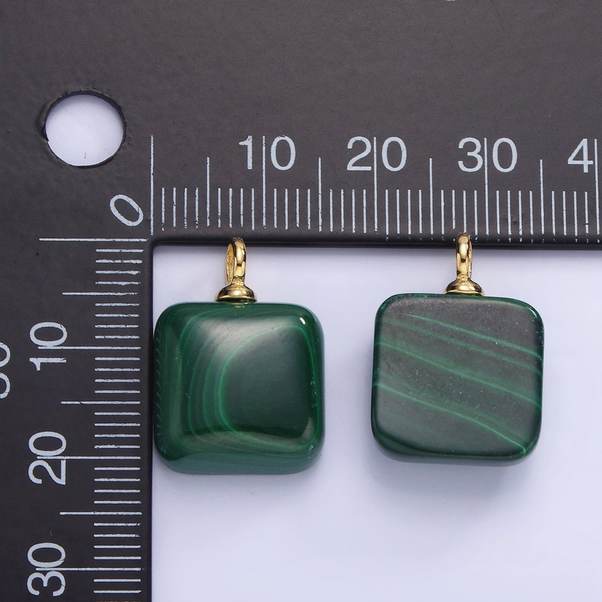 14K Gold Filled 20mm Malachite Gemstone Square Charm | AG681 - DLUXCA