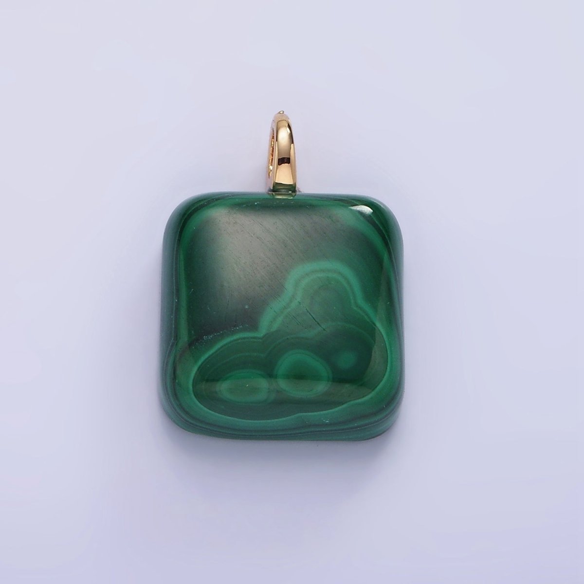 14K Gold Filled 20mm Malachite Gemstone Square Drop Charm | AG682 - DLUXCA