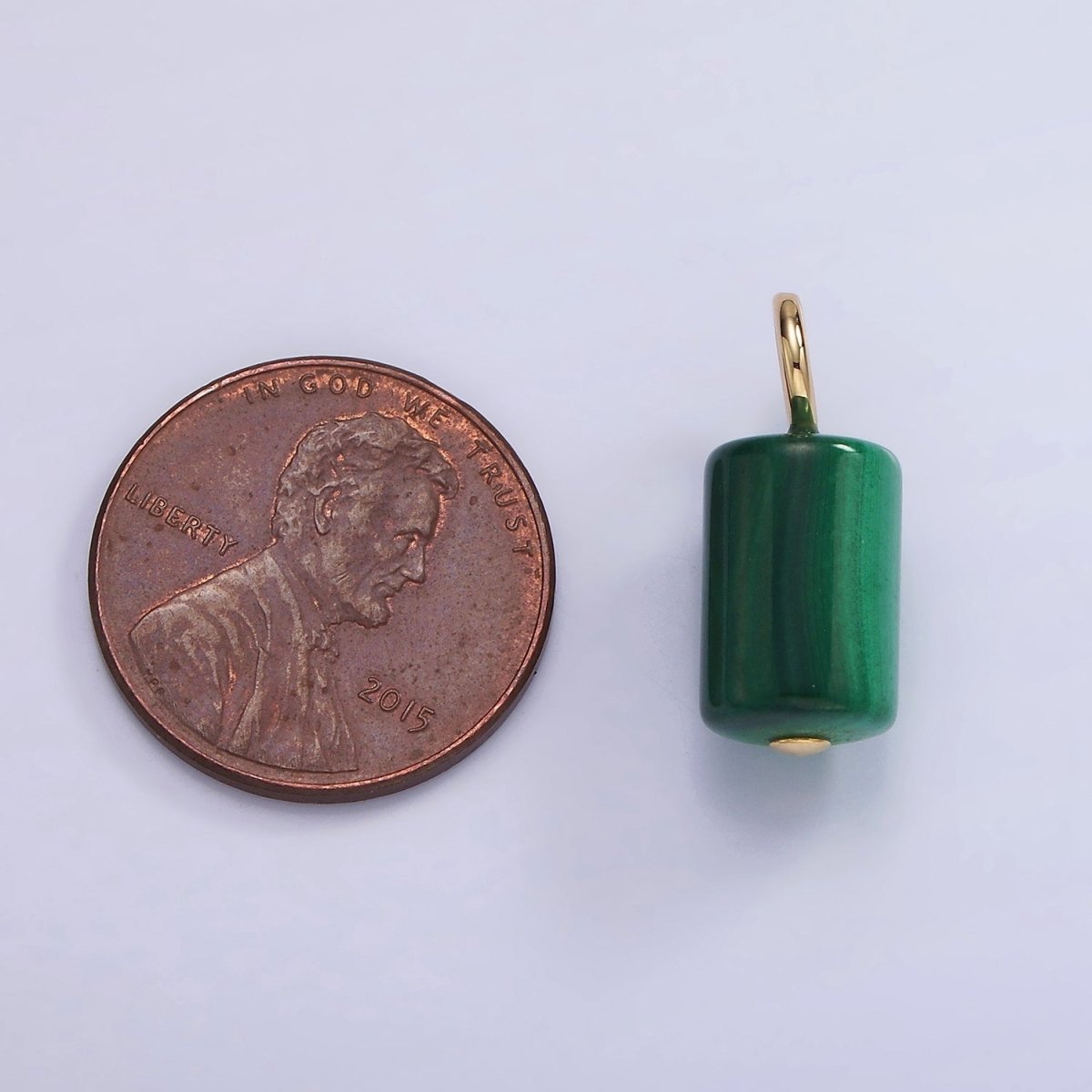 14K Gold Filled 20mm Malachite Gemstone Tube Drop Charm | AG705 - DLUXCA