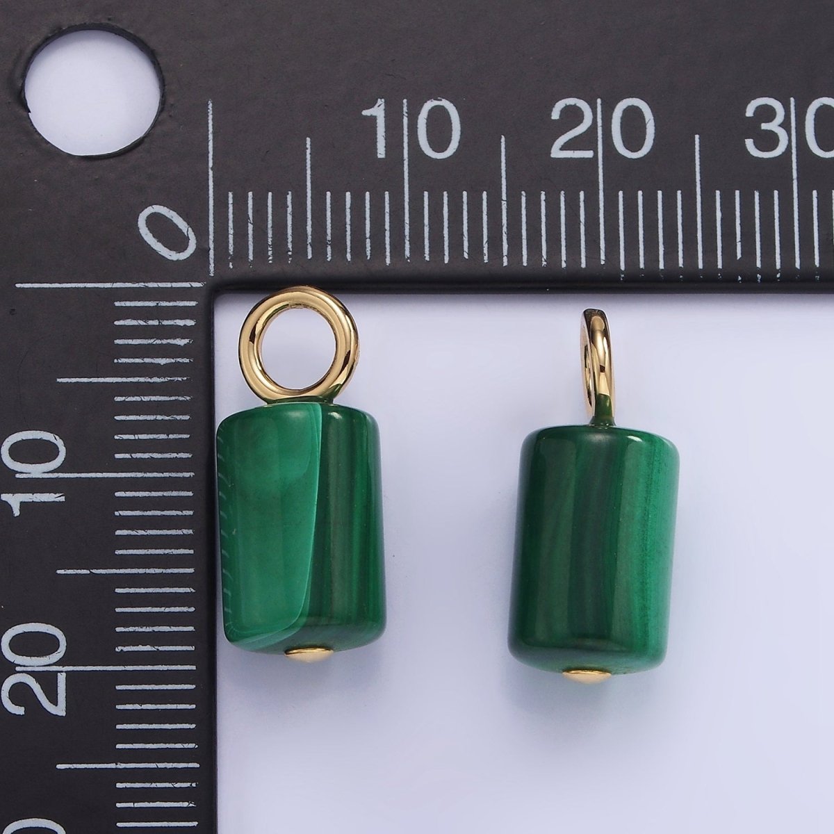 14K Gold Filled 20mm Malachite Gemstone Tube Drop Charm | AG705 - DLUXCA