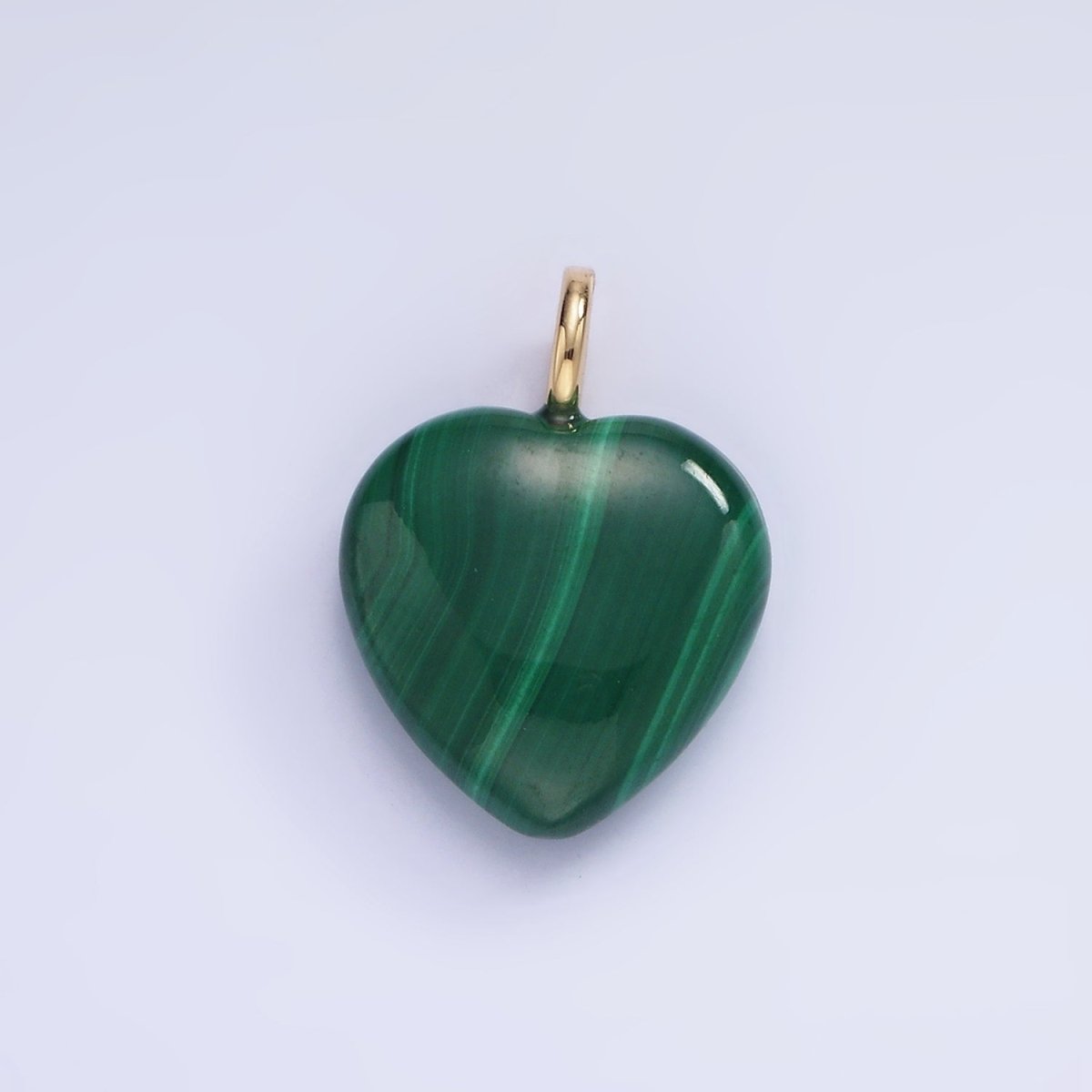 14K Gold Filled 20mm Malachite Heart Gemstone Pendant | E352 - DLUXCA