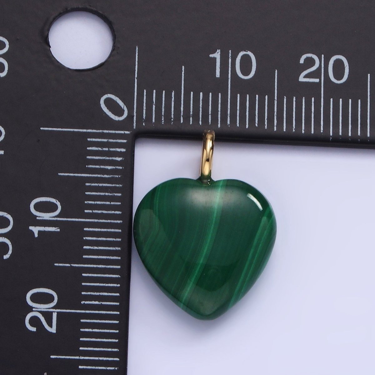 14K Gold Filled 20mm Malachite Heart Gemstone Pendant | E352 - DLUXCA