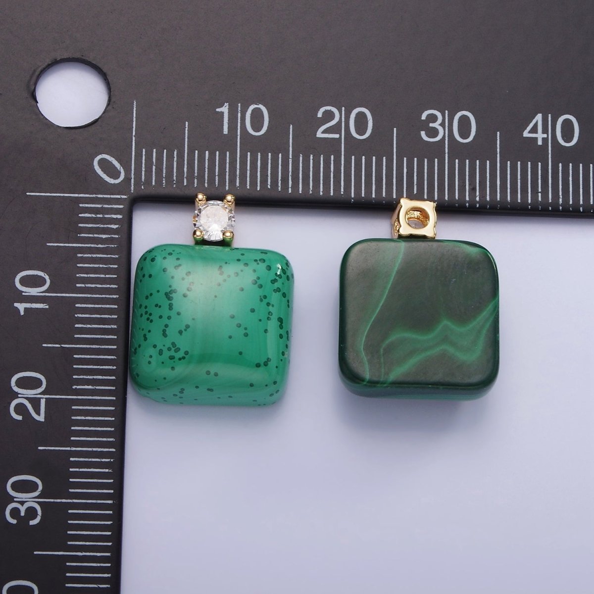 14K Gold Filled 20mm Malachite Square CZ Bail Pendant | AG710 - DLUXCA