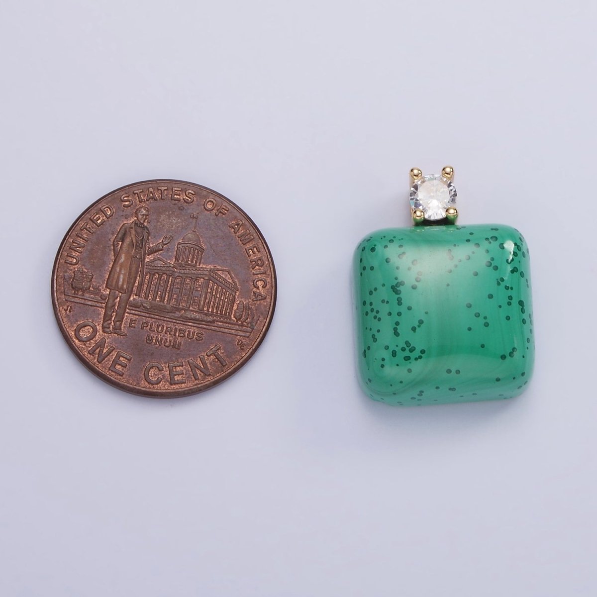 14K Gold Filled 20mm Malachite Square CZ Bail Pendant | AG710 - DLUXCA