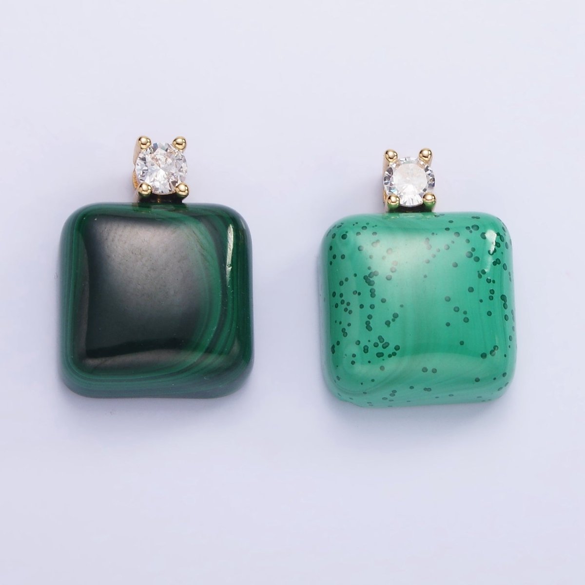 14K Gold Filled 20mm Malachite Square CZ Bail Pendant | AG710 - DLUXCA