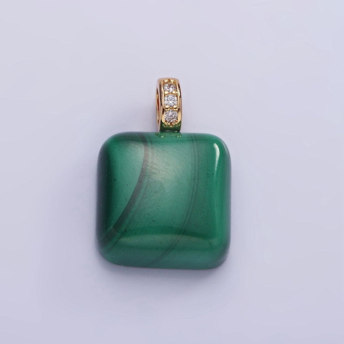 14K Gold Filled 20mm Malachite Square Micro Paved CZ Bail Pendant | AH137 - DLUXCA
