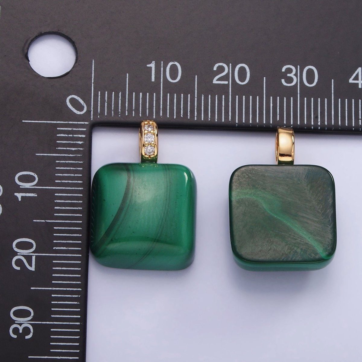 14K Gold Filled 20mm Malachite Square Micro Paved CZ Bail Pendant | AH137 - DLUXCA