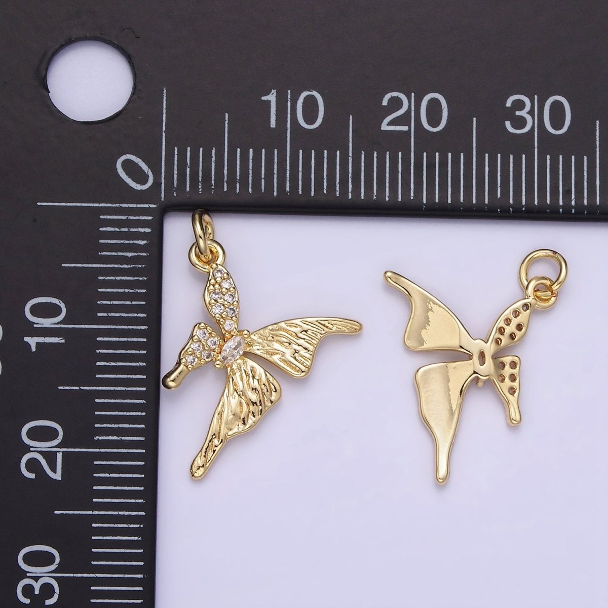 14K Gold Filled 20mm Micro Paved CZ Butterfly Insect Wings | AG734 - DLUXCA