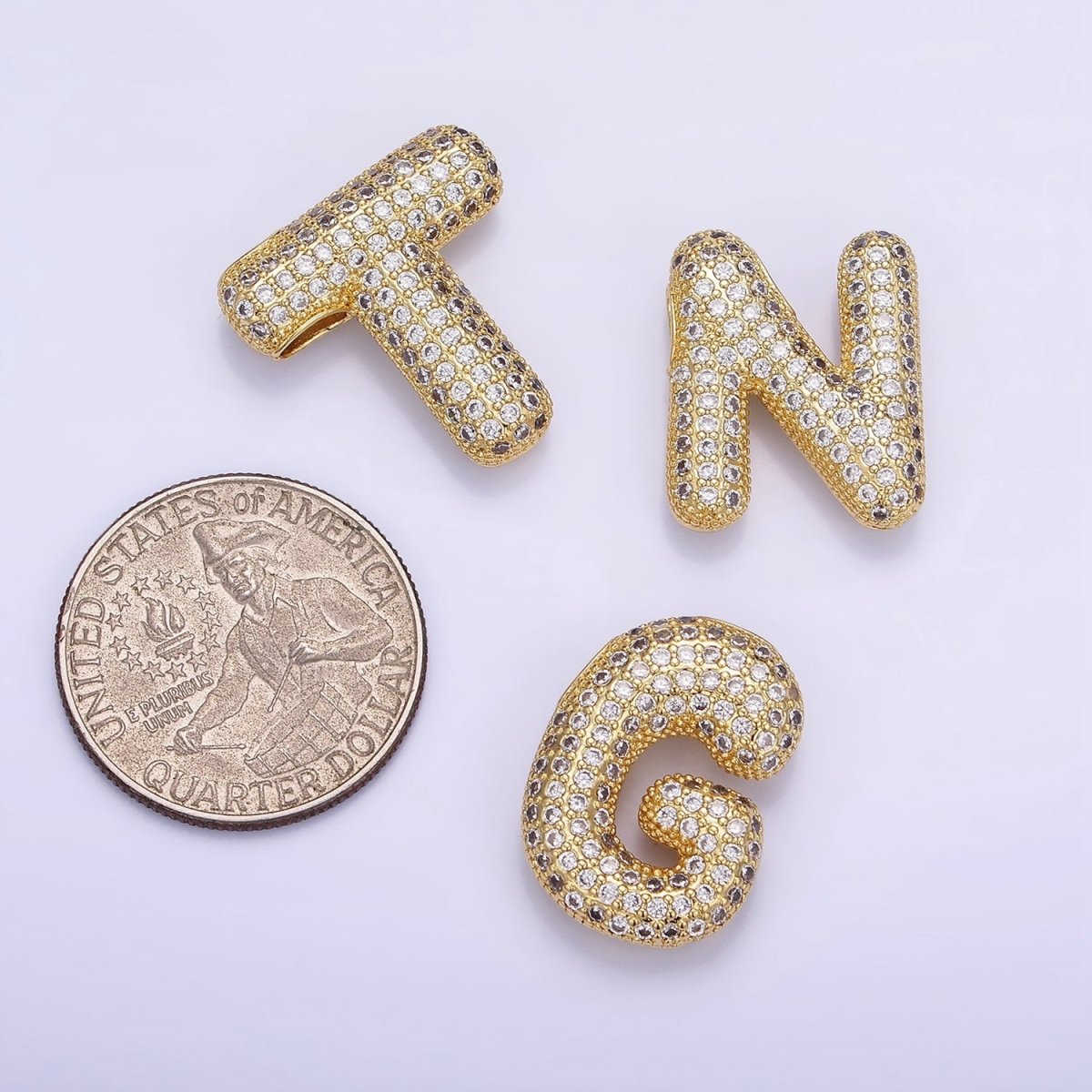 14K Gold Filled 20mm Micro Paved CZ Chubby Balloon Initial Letter | A-A1015-A-A1027