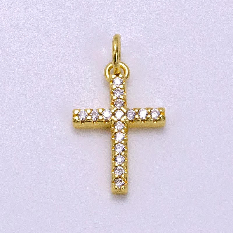 14K Gold Filled 20mm Micro Paved CZ Latin Cross Charm | W497 - DLUXCA
