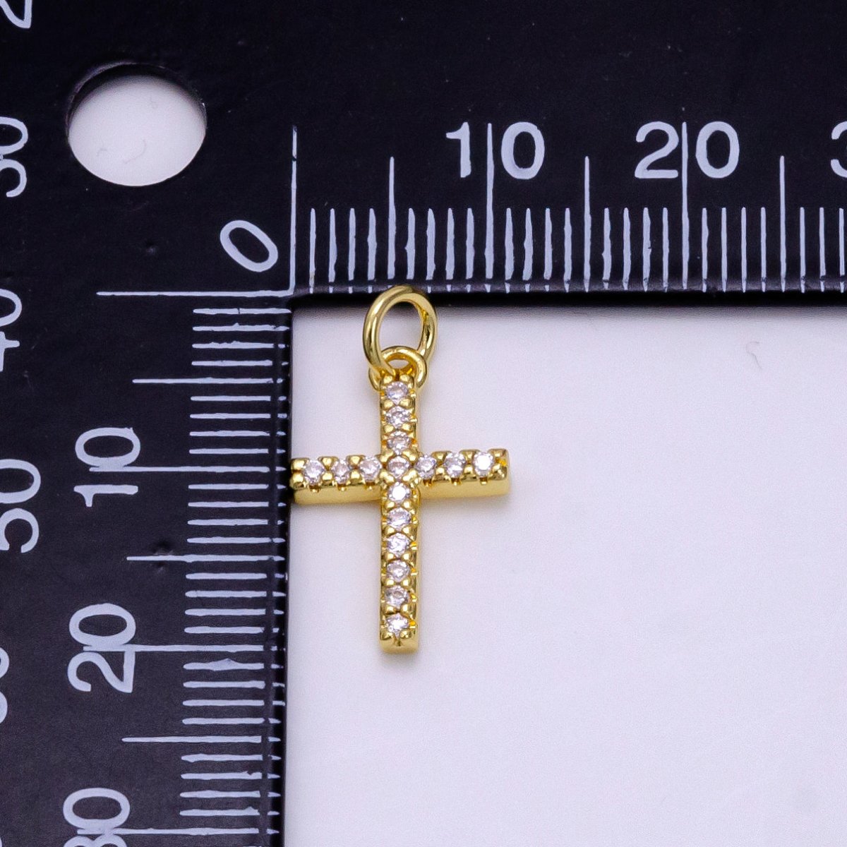 14K Gold Filled 20mm Micro Paved CZ Latin Cross Charm | W497 - DLUXCA
