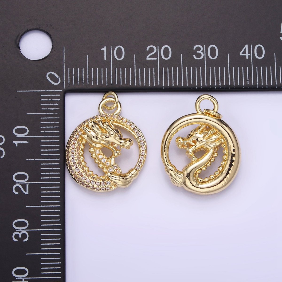 14K Gold Filled 20mm Micro Paved CZ Open Dragon Round Charm | AG716 - DLUXCA