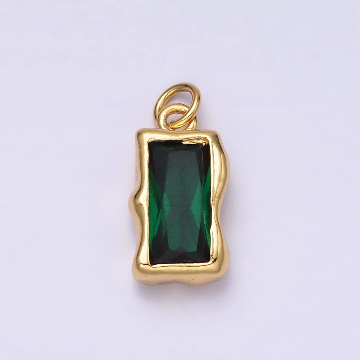 14K Gold Filled 20mm Molten Baguette Personalized Birth Month CZ Charm | AC1505 - AC1516