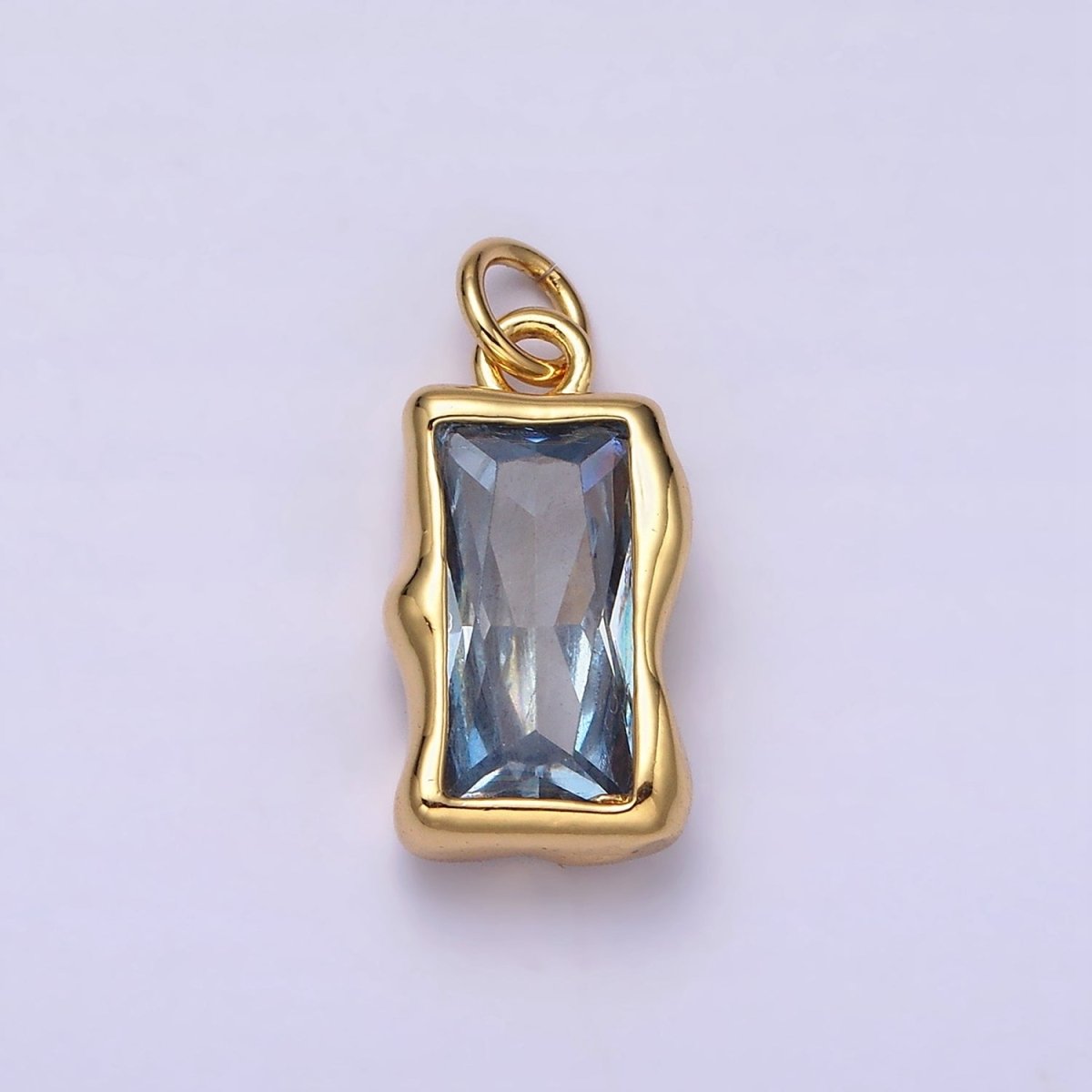 14K Gold Filled 20mm Molten Baguette Personalized Birth Month CZ Charm | AC1505 - AC1516