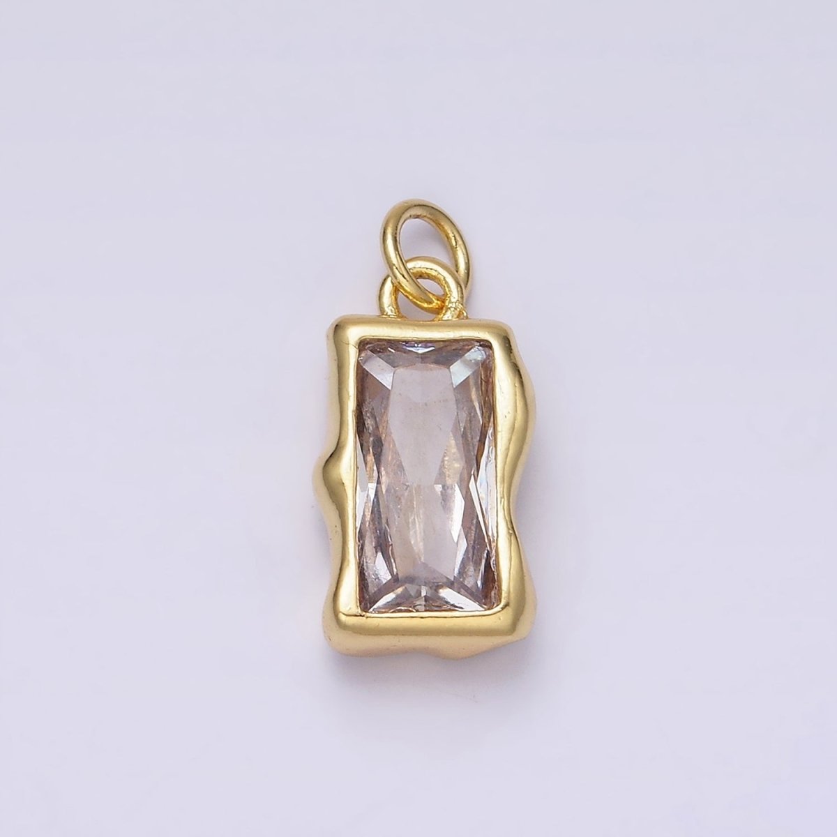 14K Gold Filled 20mm Molten Baguette Personalized Birth Month CZ Charm | AC1505 - AC1516