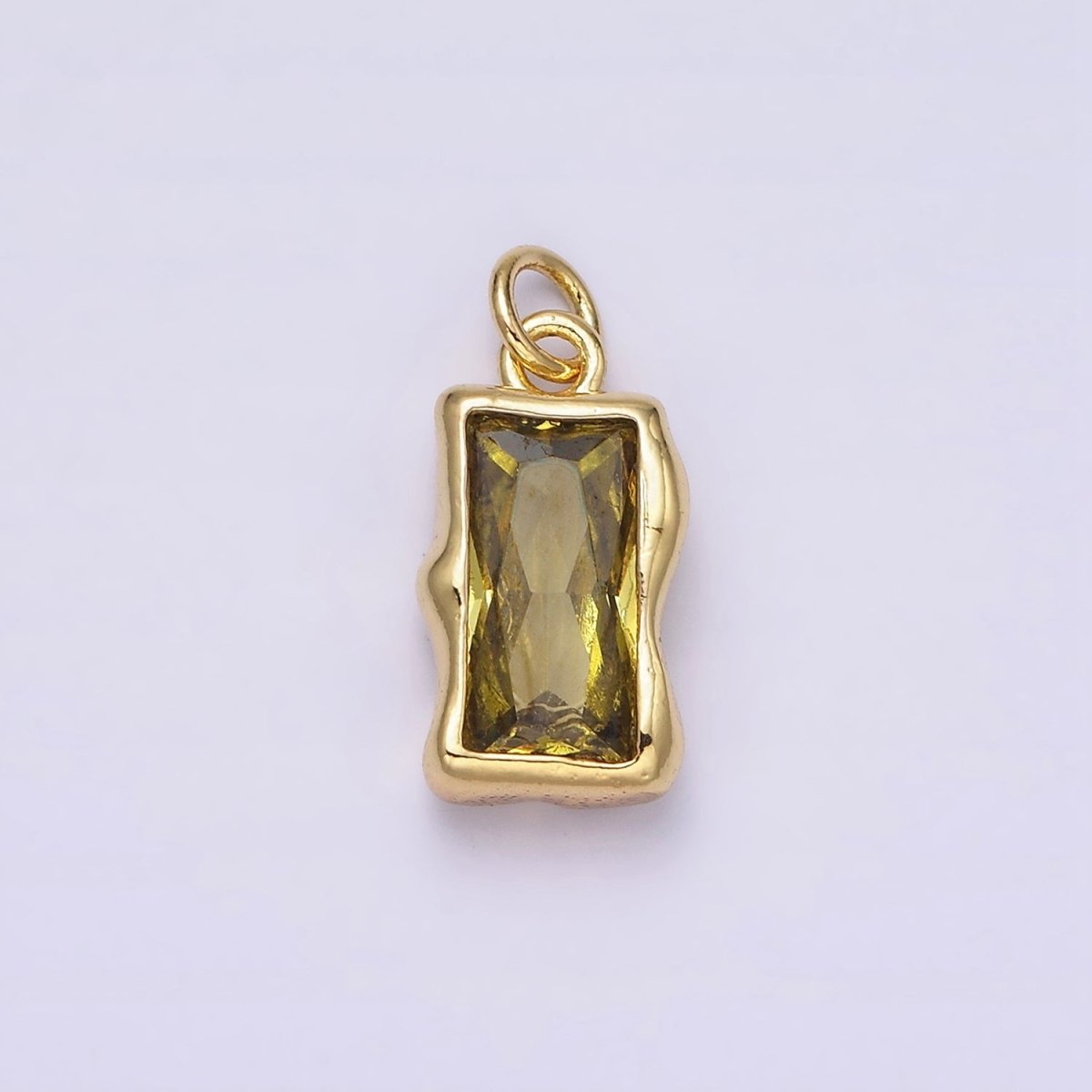 14K Gold Filled 20mm Molten Baguette Personalized Birth Month CZ Charm | AC1505 - AC1516