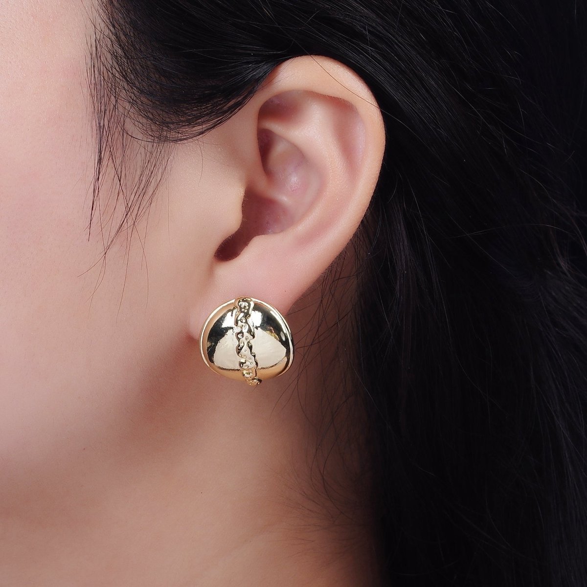 14K Gold Filled 20mm Molten Drip Round Dome C-Shaped Hoop Earrings | V465 - DLUXCA