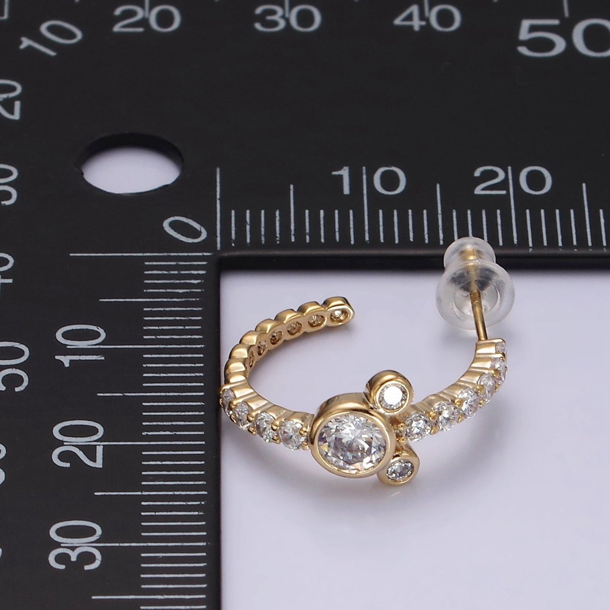 14K Gold Filled 20mm Mouse Triple Clear CZ Micro Paved C-Shaped Hoop Earrings in Silver & Gold | V466 V467