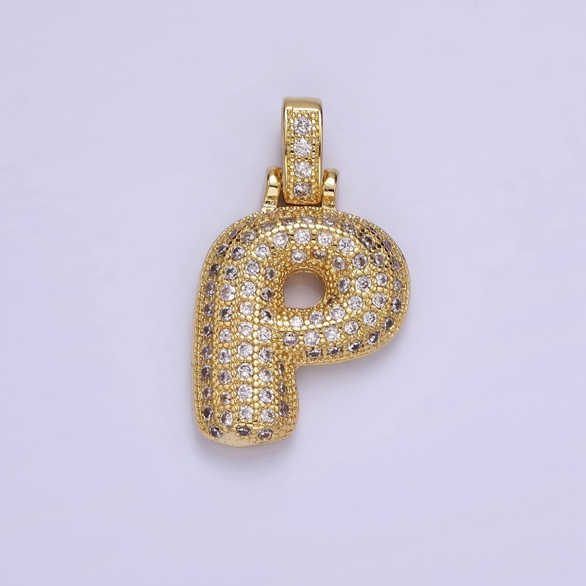 14K Gold Filled 20mm Micro Paved Balloon Bubble Initial Letter Pendant | A1197-A1209