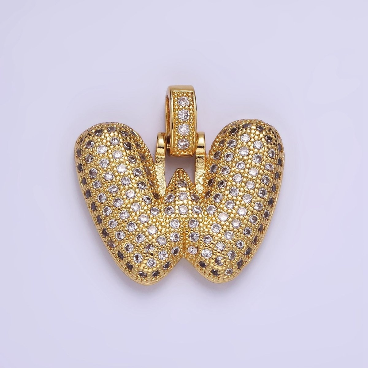 14K Gold Filled 20mm Micro Paved Balloon Bubble Initial Letter Pendant | A1197-A1209