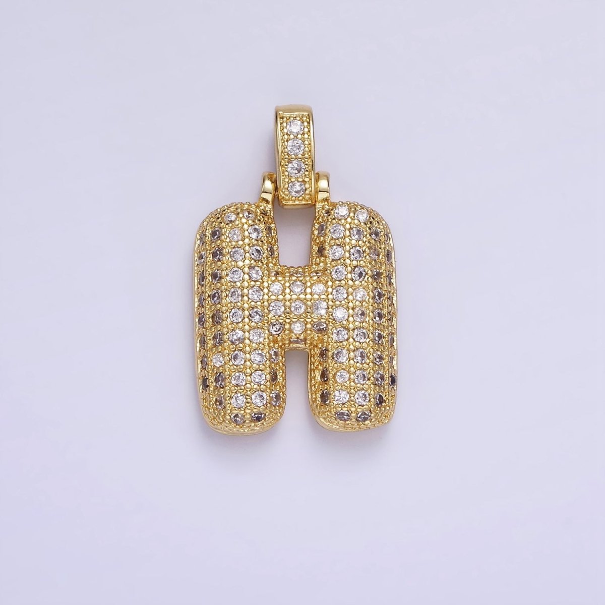 14K Gold Filled 20mm Micro Paved Balloon Bubble Initial Letter Pendant | A1197-A1209