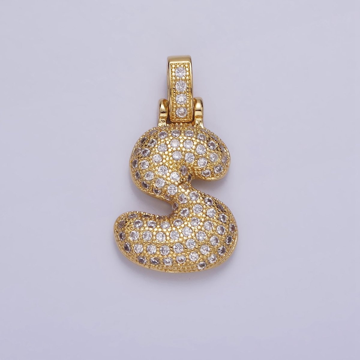 14K Gold Filled 20mm Micro Paved Balloon Bubble Initial Letter Pendant | A1197-A1209
