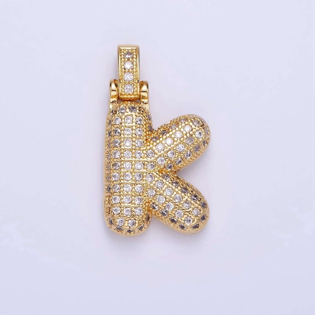 14K Gold Filled 20mm Micro Paved Balloon Bubble Initial Letter Pendant | A1197-A1209