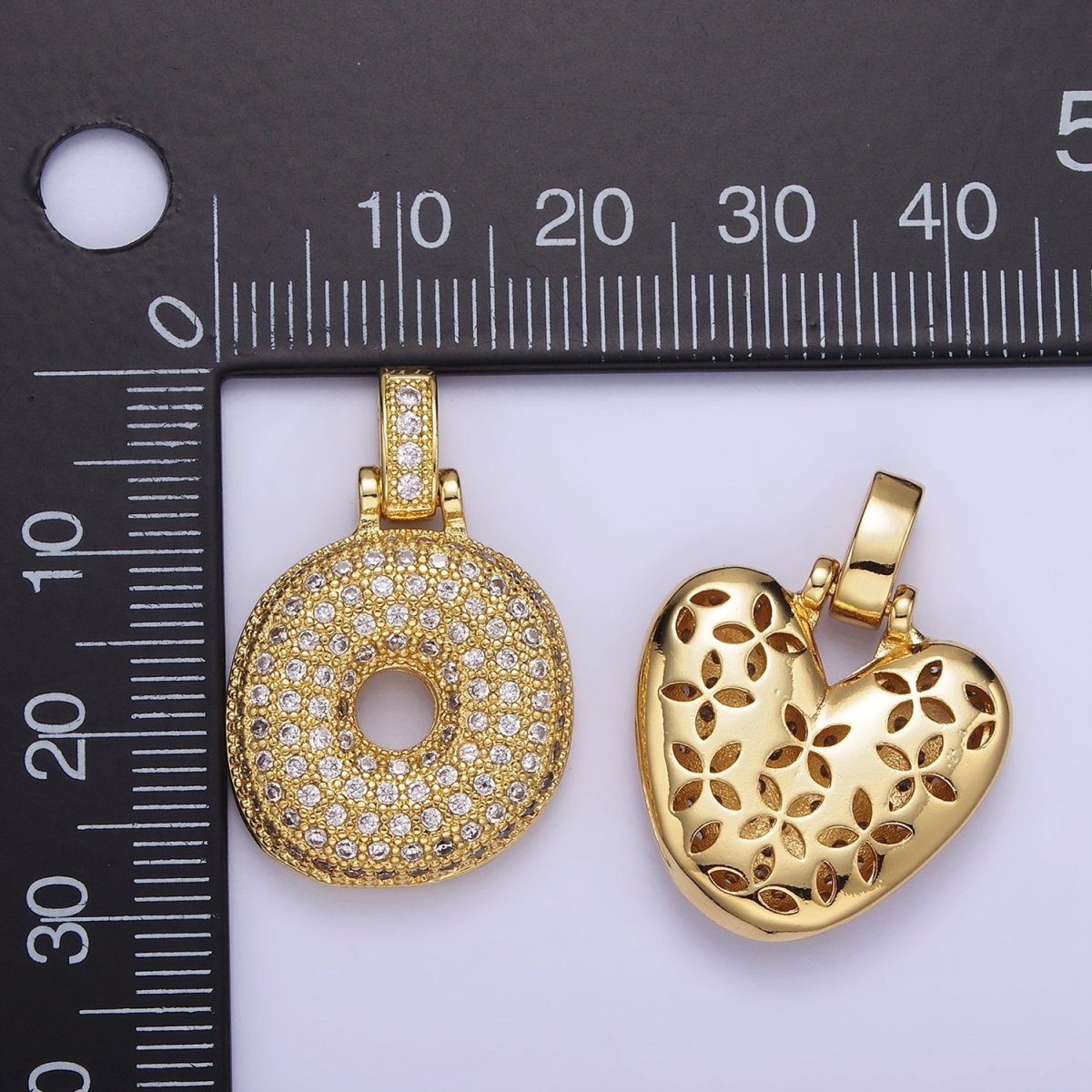 14K Gold Filled 20mm Micro Paved Balloon Bubble Initial Letter Pendant | A1197-A1209