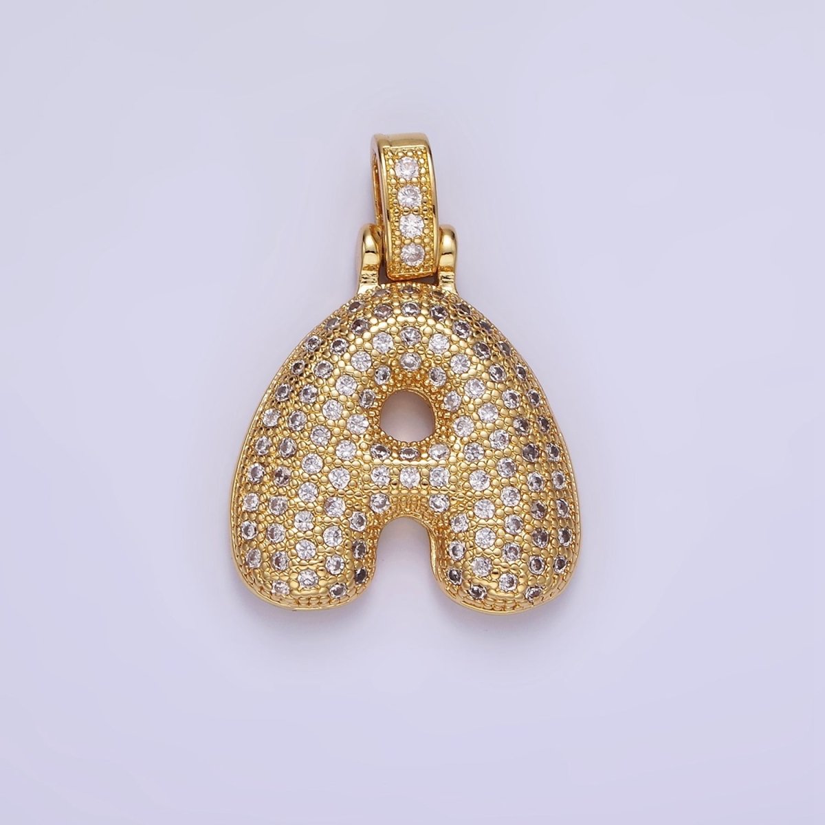 14K Gold Filled 20mm Micro Paved Balloon Bubble Initial Letter Pendant | A1197-A1209