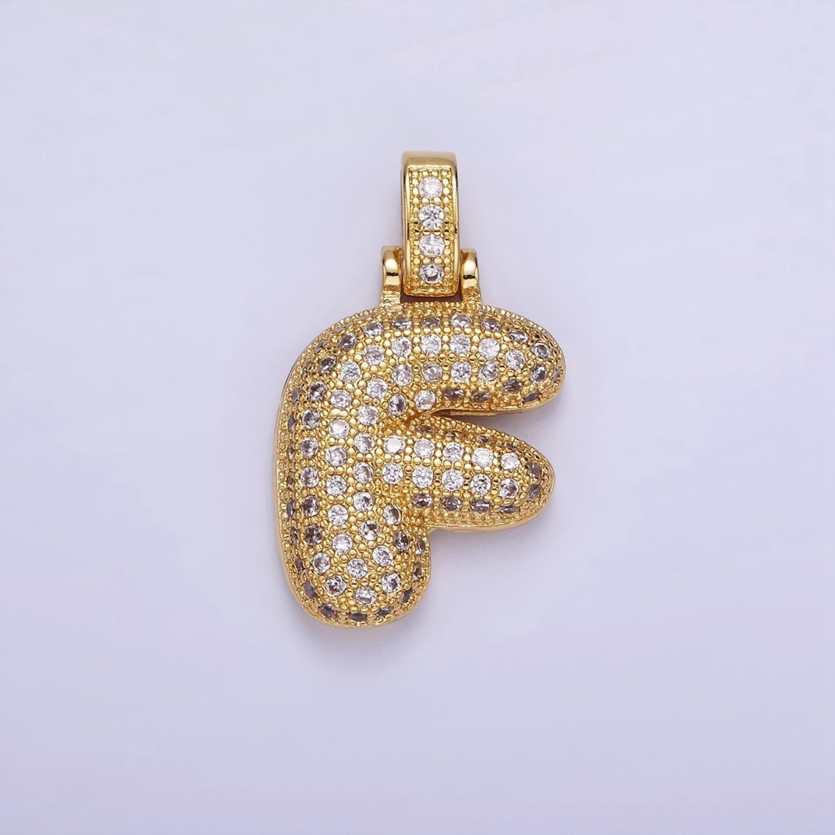 14K Gold Filled 20mm Micro Paved Balloon Bubble Initial Letter Pendant | A1197-A1209
