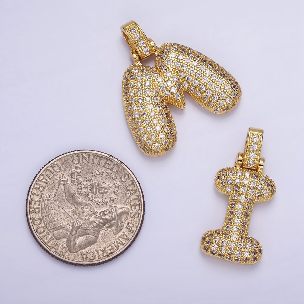 14K Gold Filled 20mm Micro Paved Balloon Bubble Initial Letter Pendant | A1197-A1209