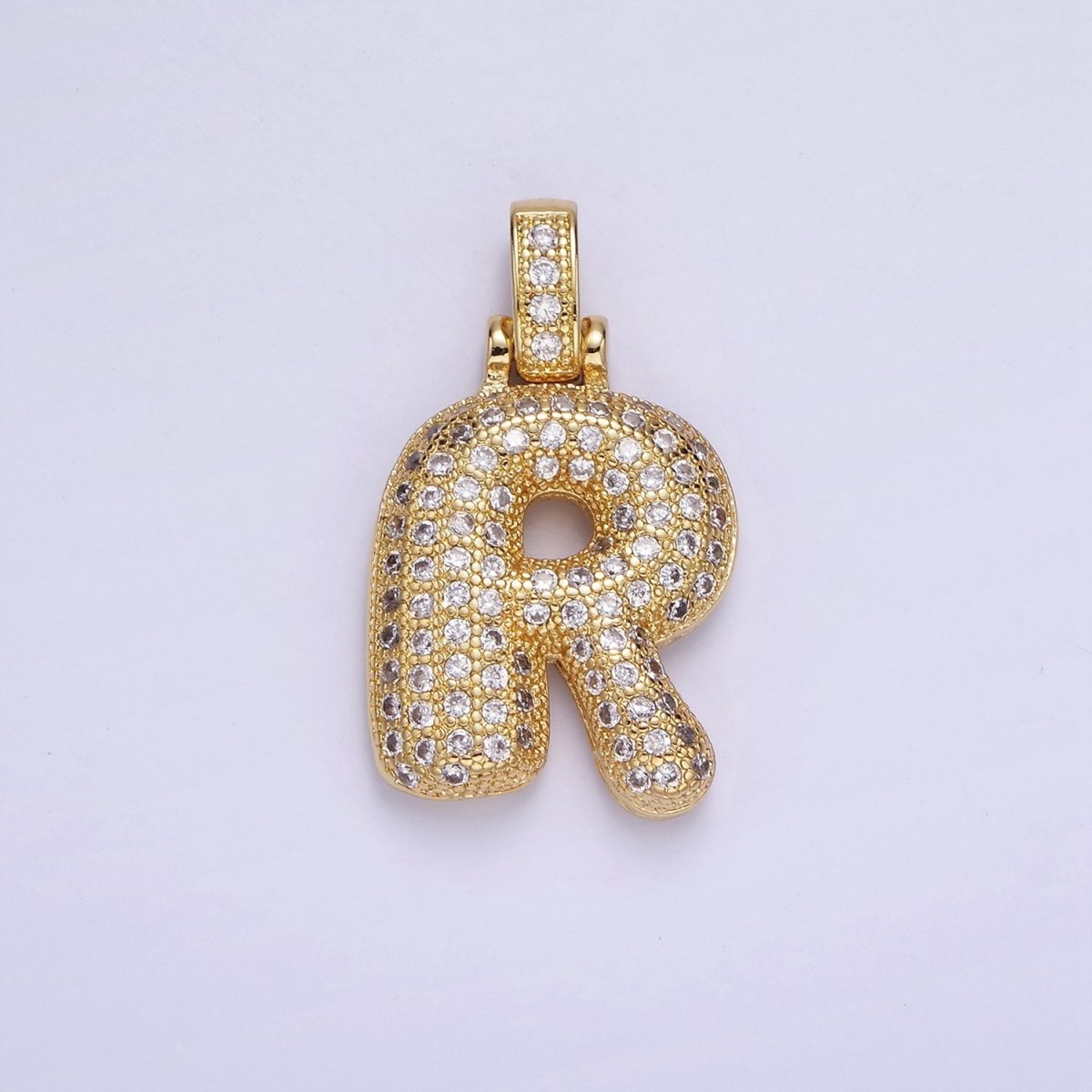 14K Gold Filled 20mm Micro Paved Balloon Bubble Initial Letter Pendant | A1197-A1209