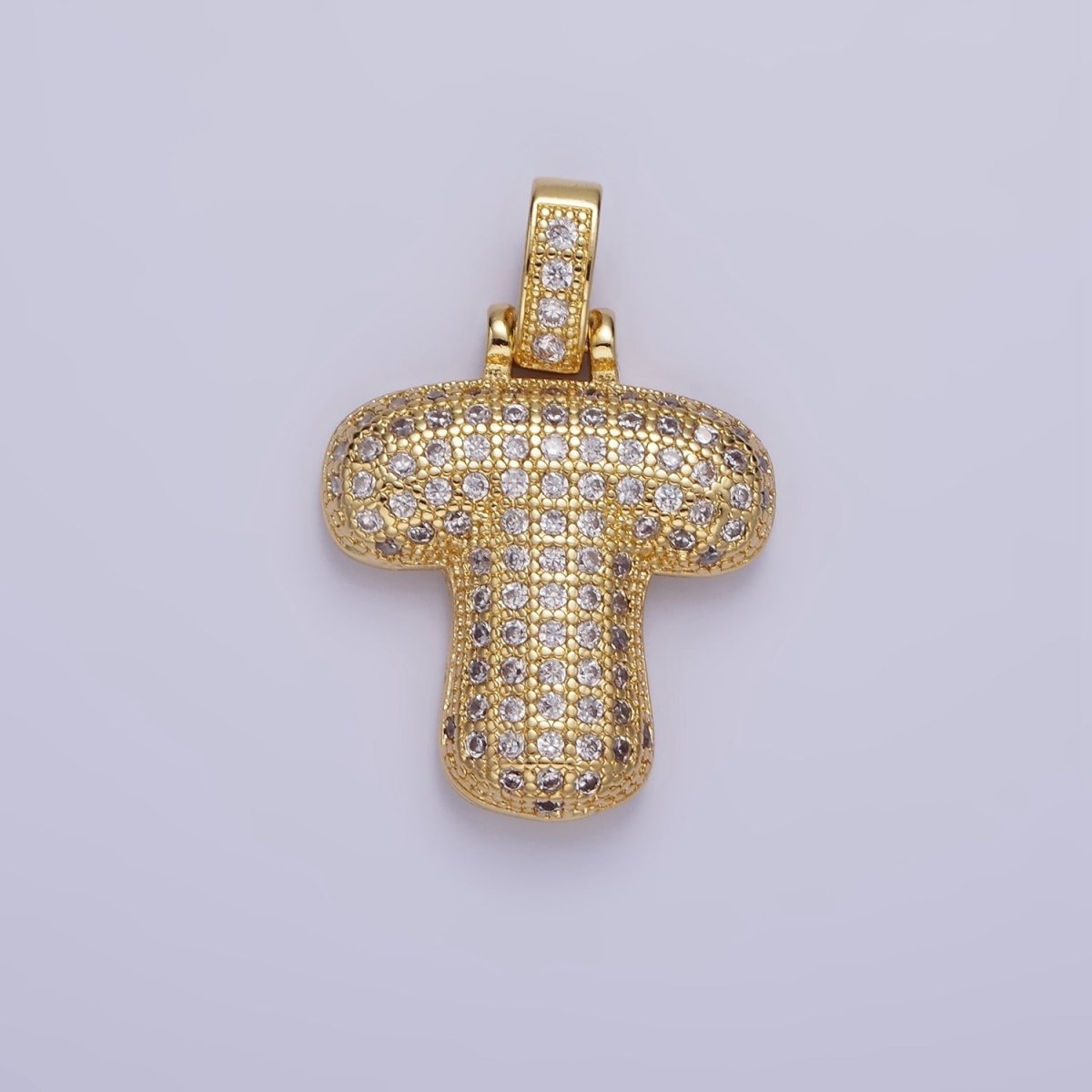 14K Gold Filled 20mm Micro Paved Balloon Bubble Initial Letter Pendant | A1197-A1209