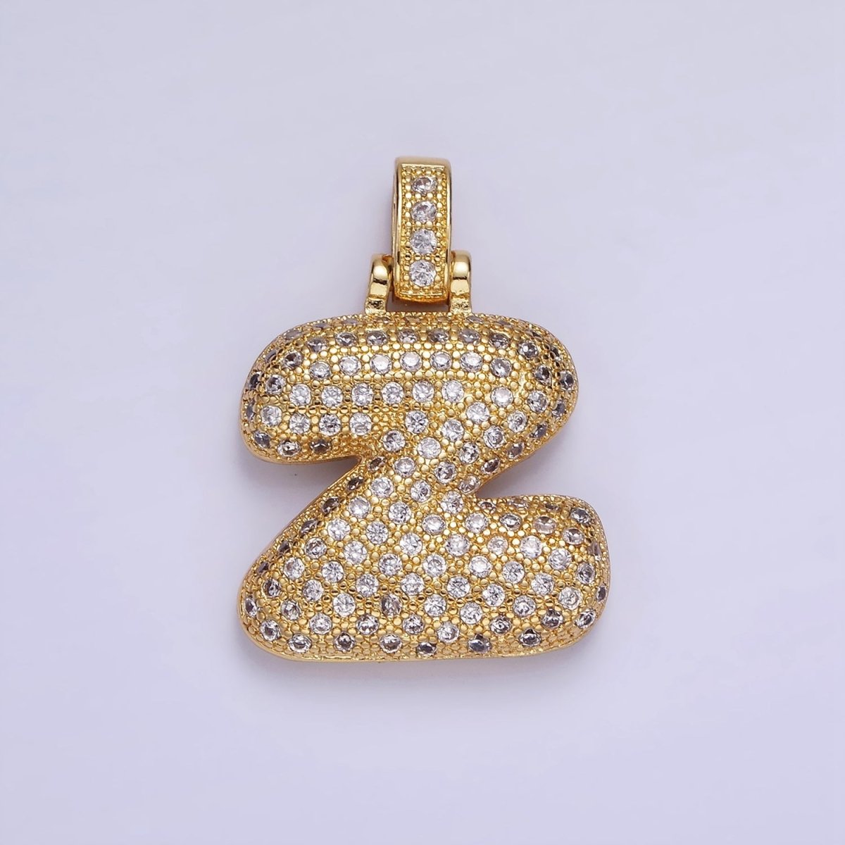 14K Gold Filled 20mm Micro Paved Balloon Bubble Initial Letter Pendant | A1197-A1209