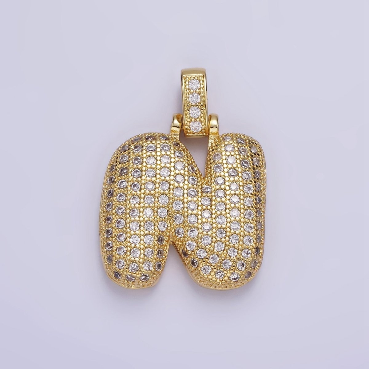 14K Gold Filled 20mm Micro Paved Balloon Bubble Initial Letter Pendant | A1197-A1209