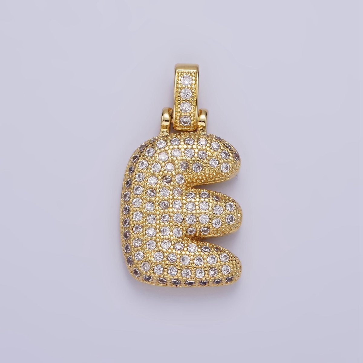 14K Gold Filled 20mm Micro Paved Balloon Bubble Initial Letter Pendant | A1197-A1209