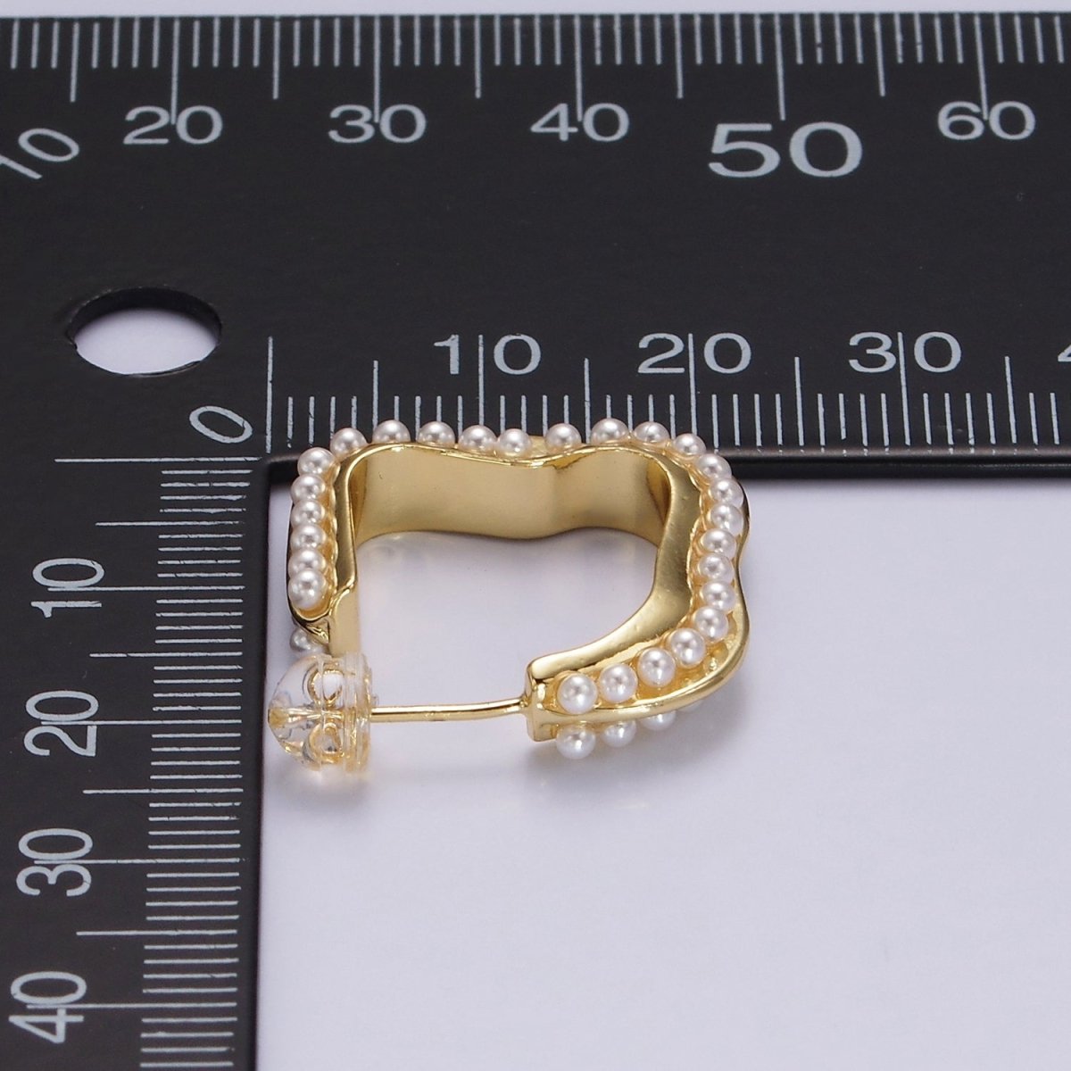 14K Gold Filled 20mm Pearl Lined Boxy J-Shaped Hoop Earrings in Silver & Gold | AE241 AE242