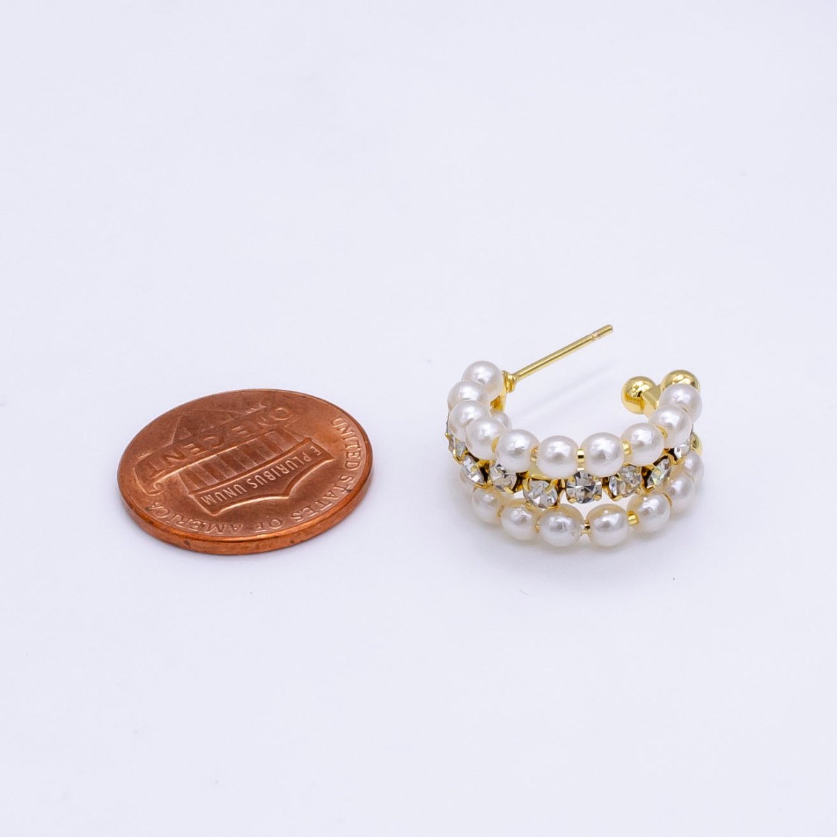 14K Gold Filled 20mm Pearl Tennis C-Shaped Hoop Earrings | P516 - DLUXCA