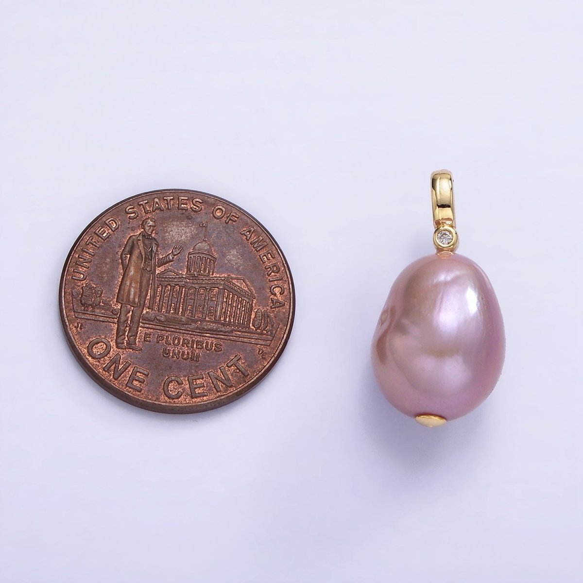 14K Gold Filled 20mm Purple Baroque Freshwater Pearl CZ Bezel Bail Pendant | P1692 - DLUXCA