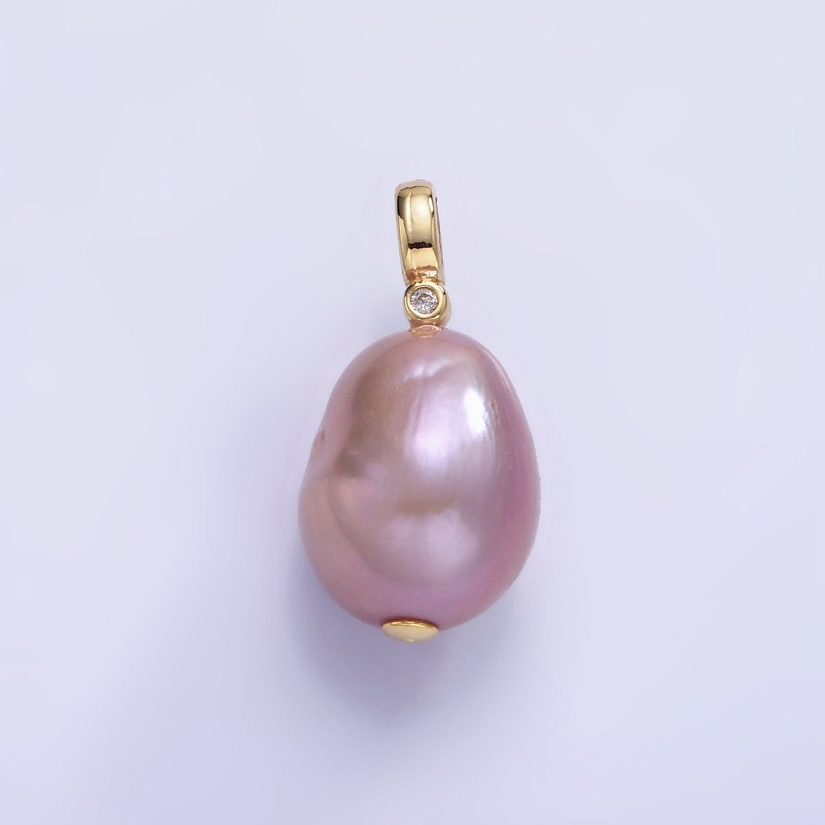 14K Gold Filled 20mm Purple Baroque Freshwater Pearl CZ Bezel Bail Pendant | P1692 - DLUXCA