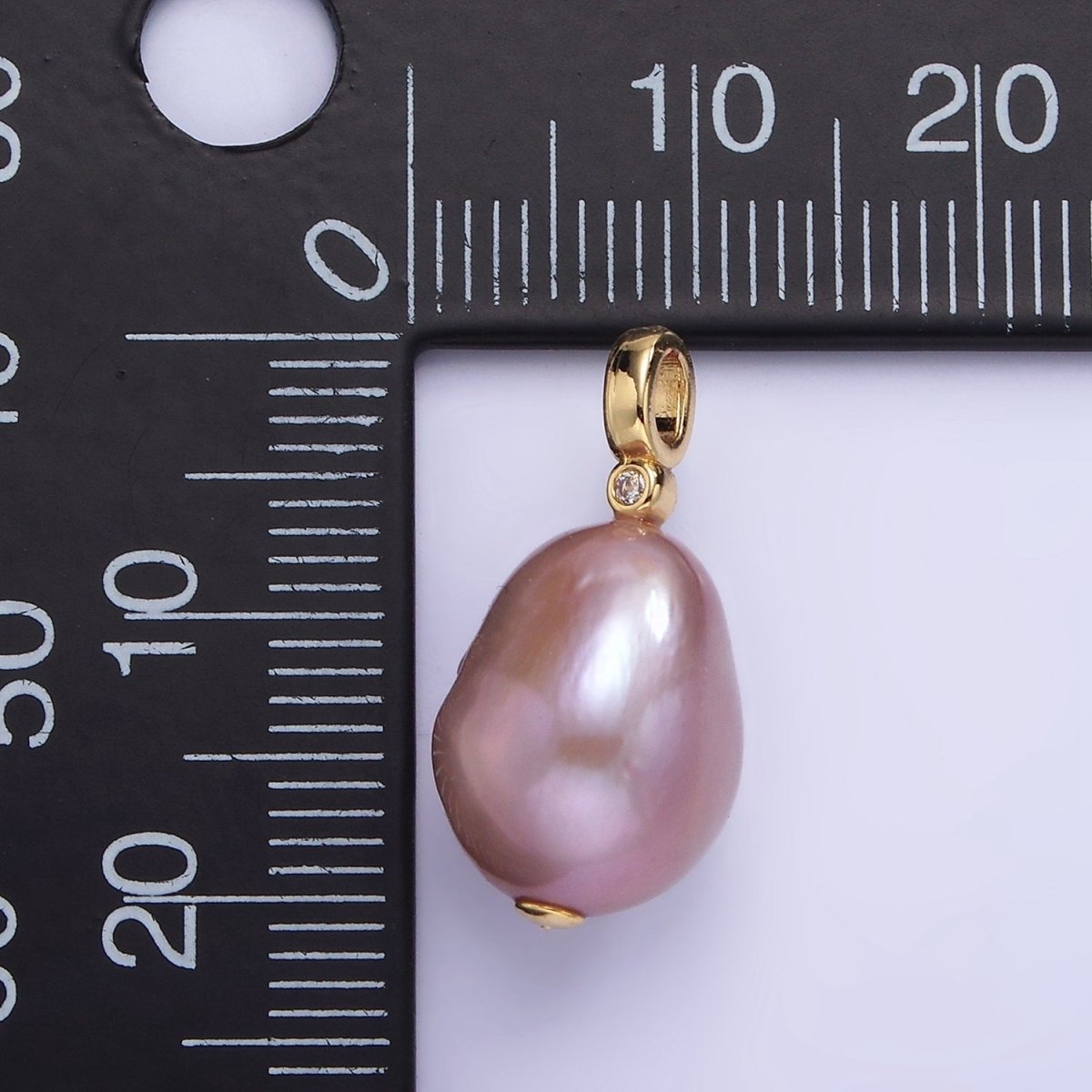 14K Gold Filled 20mm Purple Baroque Freshwater Pearl CZ Bezel Bail Pendant | P1692 - DLUXCA