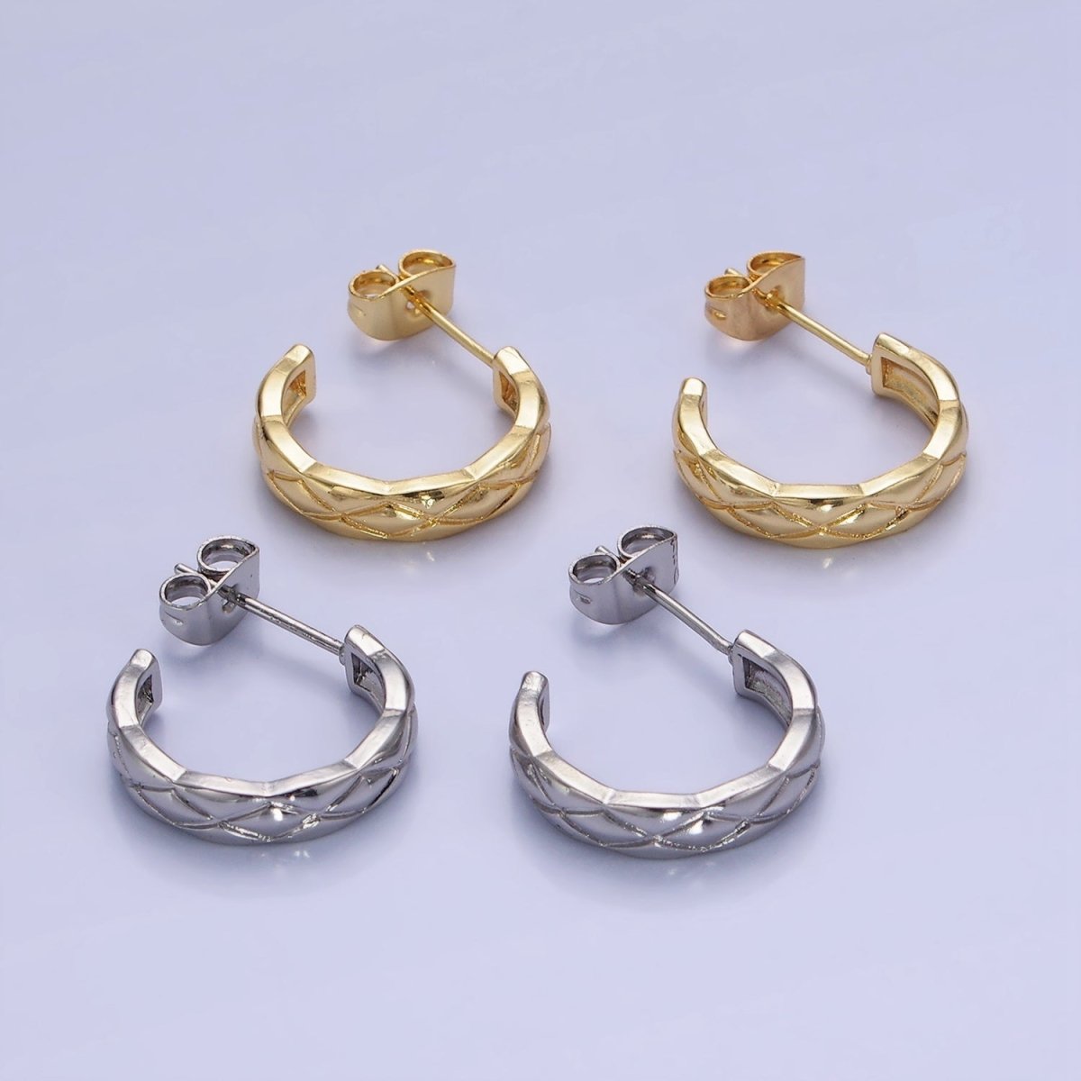 14K Gold Filled 20mm Quilted C-Shaped Hoop Earrings in Gold & Silver | AB1334 AB1335