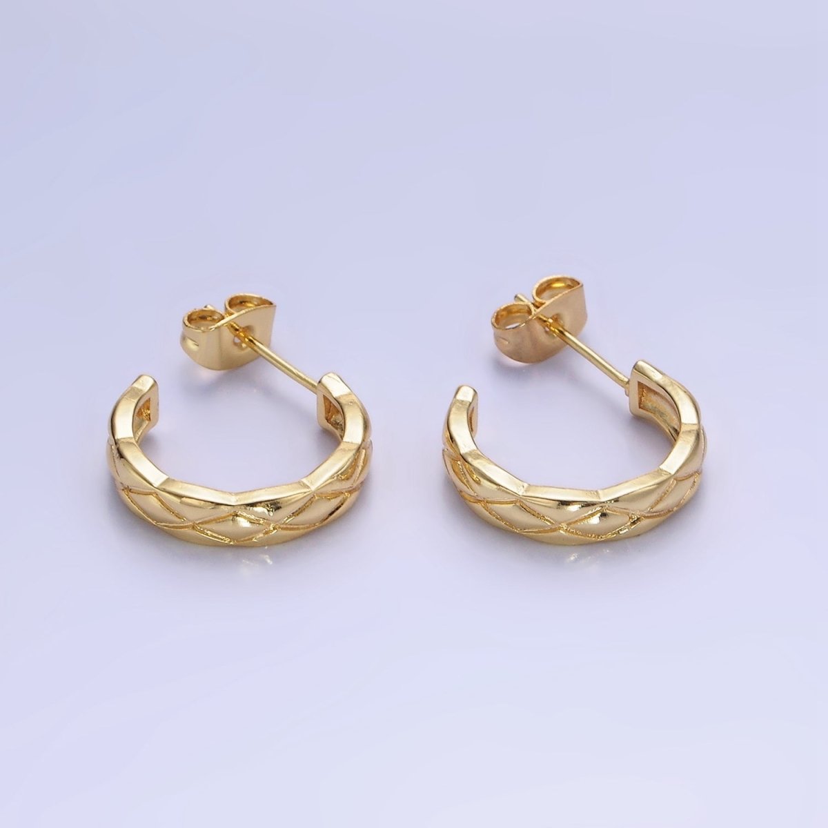 14K Gold Filled 20mm Quilted C-Shaped Hoop Earrings in Gold & Silver | AB1334 AB1335