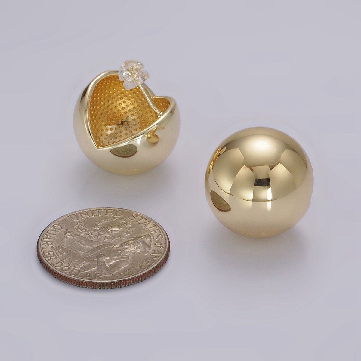 14K Gold Filled 20mm Round Ball Dome Stud Earrings in Gold & Silver | AE379 AE380