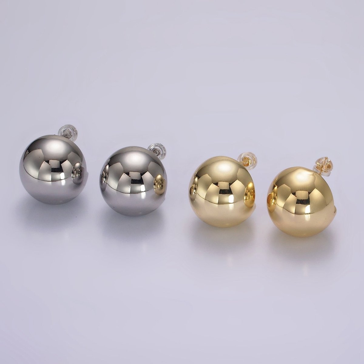 14K Gold Filled 20mm Round Ball Dome Stud Earrings in Gold & Silver | AE379 AE380