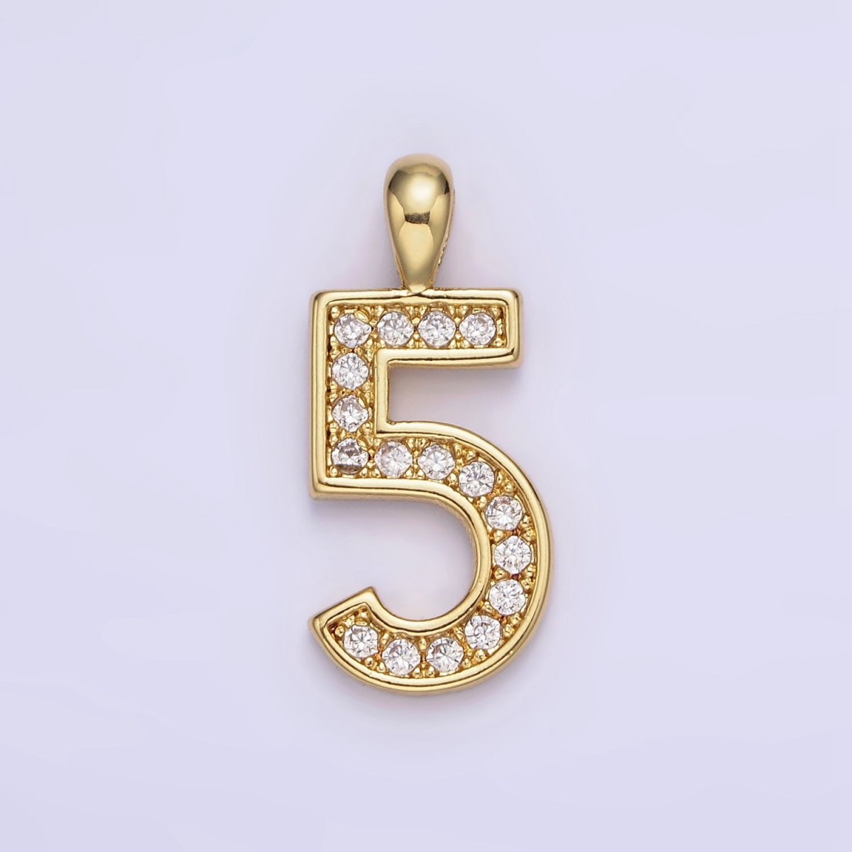 14K Gold Filled 21.5mm Clear Micro Paved CZ Number 0-9 Pendant | N1233 - N1242