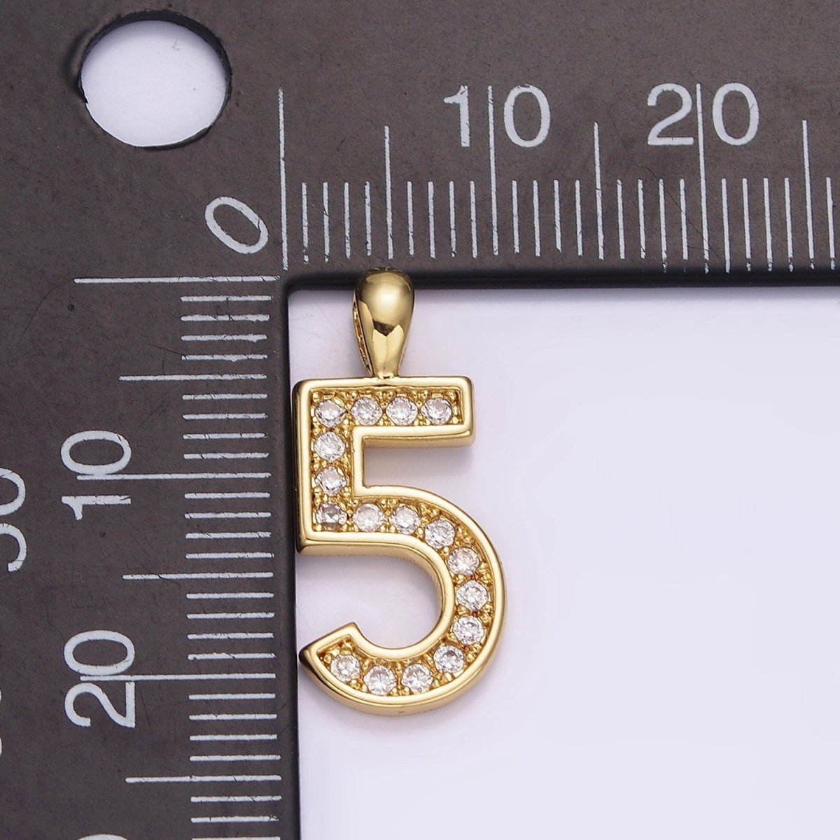 14K Gold Filled 21.5mm Clear Micro Paved CZ Number 0-9 Pendant | N1233 - N1242