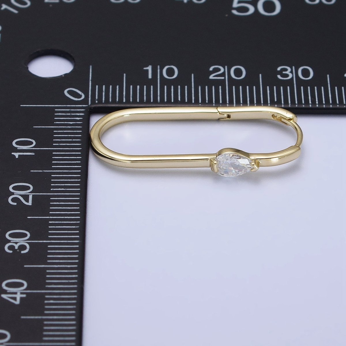 14K Gold Filled 21mm, 30mm Clear Teardrop CZ Oblong U-Shaped Hoop Earrings | AD-195 AB-250