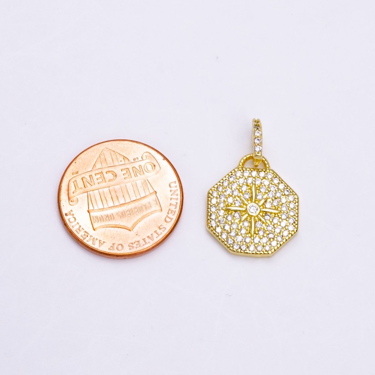 14K Gold Filled 21mm North Star Clear CZ Micro Paved Hexagonal Pendant | AA742 - DLUXCA